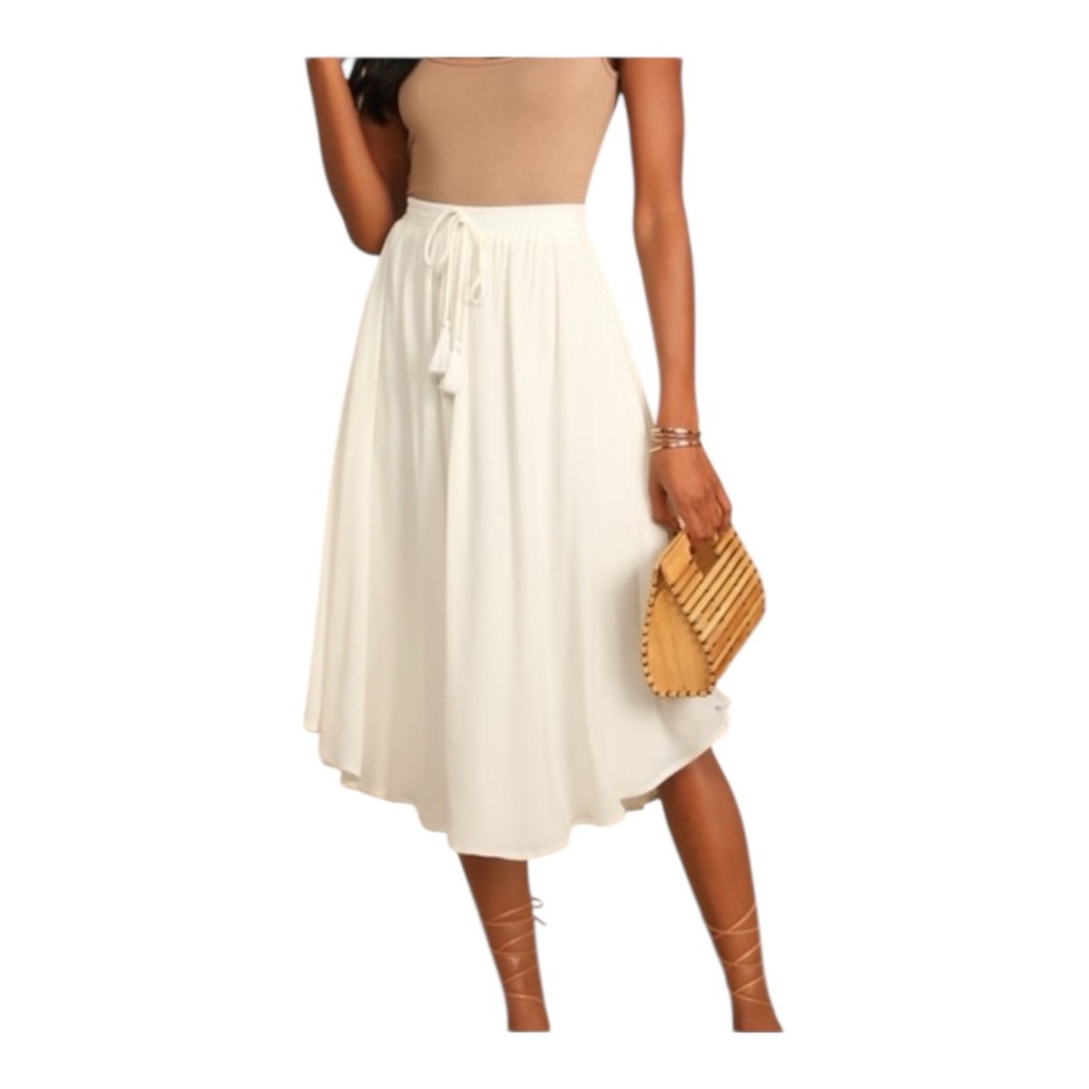 Lulu's Cream Midi Skirt with Tie Waist